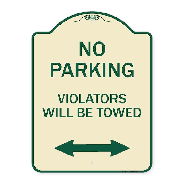 Parking Violators Will Towed W/ Bidirectional Arrow Heavy-Gauge Alum Sign, 24" x 18", TG-1824-23349